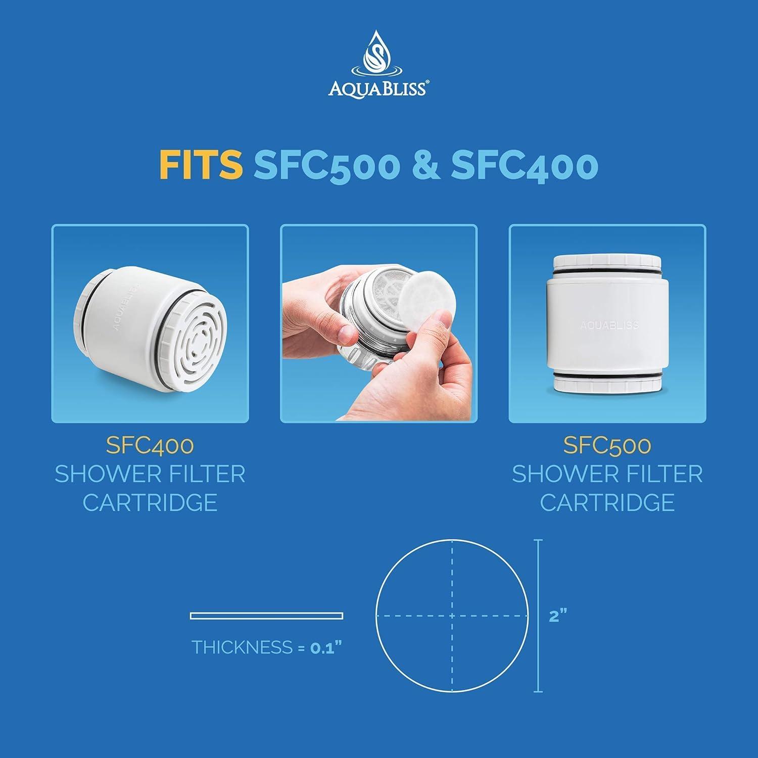imageAquaBliss SF500 HD HEAVY DUTY High Output Shower Filter  wan Extra SFC500 Filter Cartridges ampamp 30pc Pack of Sediment Pads Exclusive Bundle